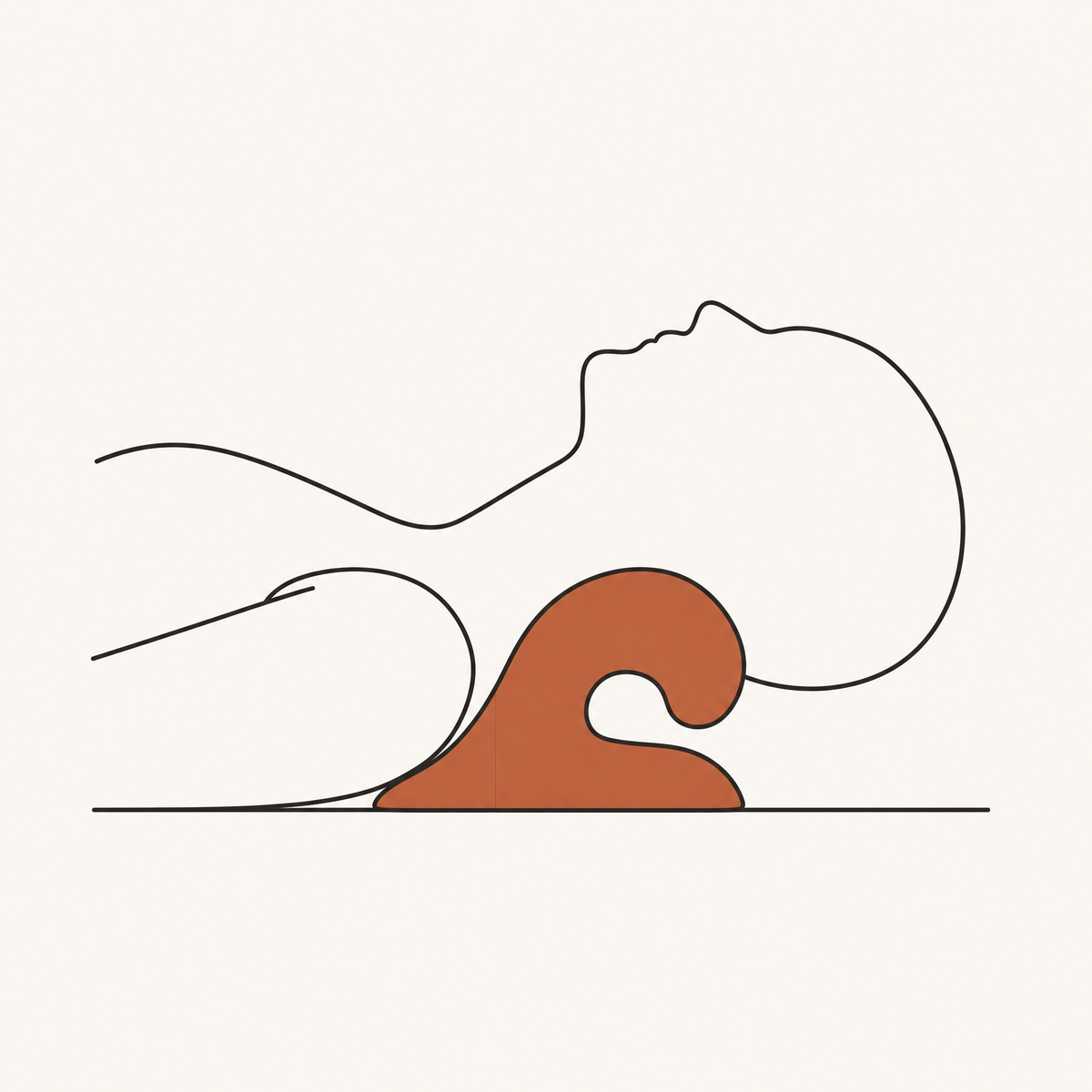 Simple side-profile illustration showing how the neck rests into the curve of the Arc
